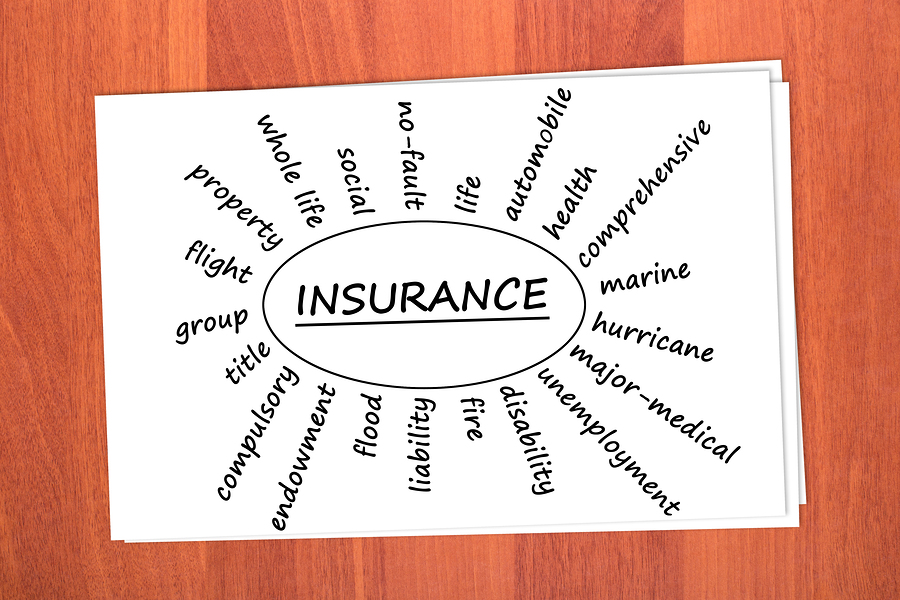 Various types of insurance on table
